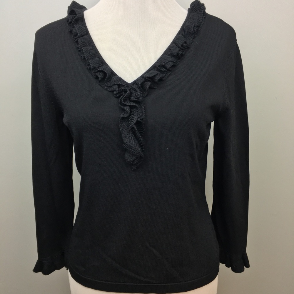 ****SOLD****Radzoli Black V Neck With Ruffle